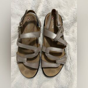 Revere Women's Miami Leather Strappy Comfort Sandals in Champagne SZ 39/8